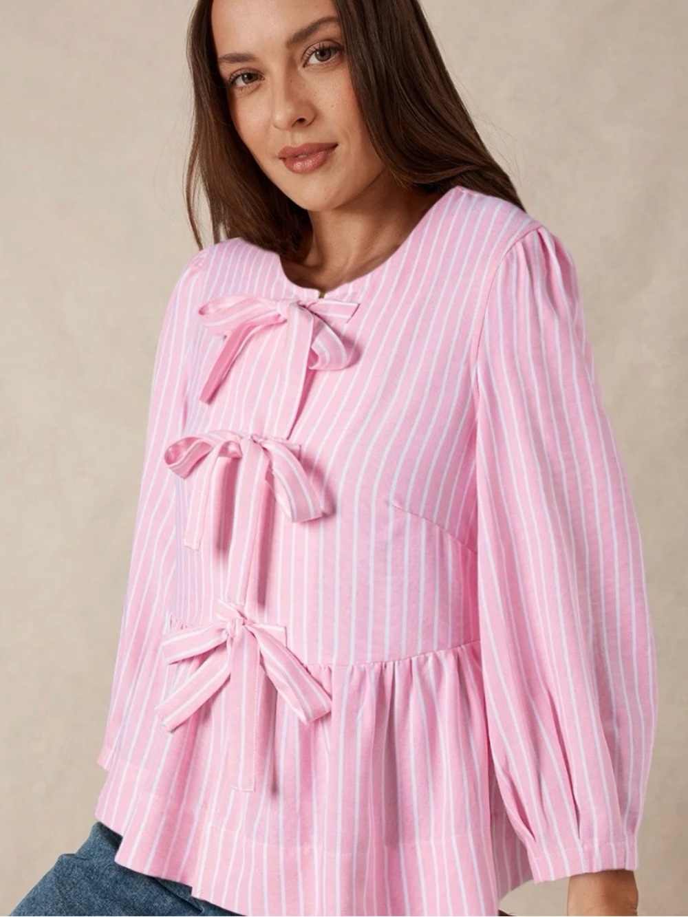 NWOT Charming Charlie Size XL Tied Bow Striped Round Neck Blouse -